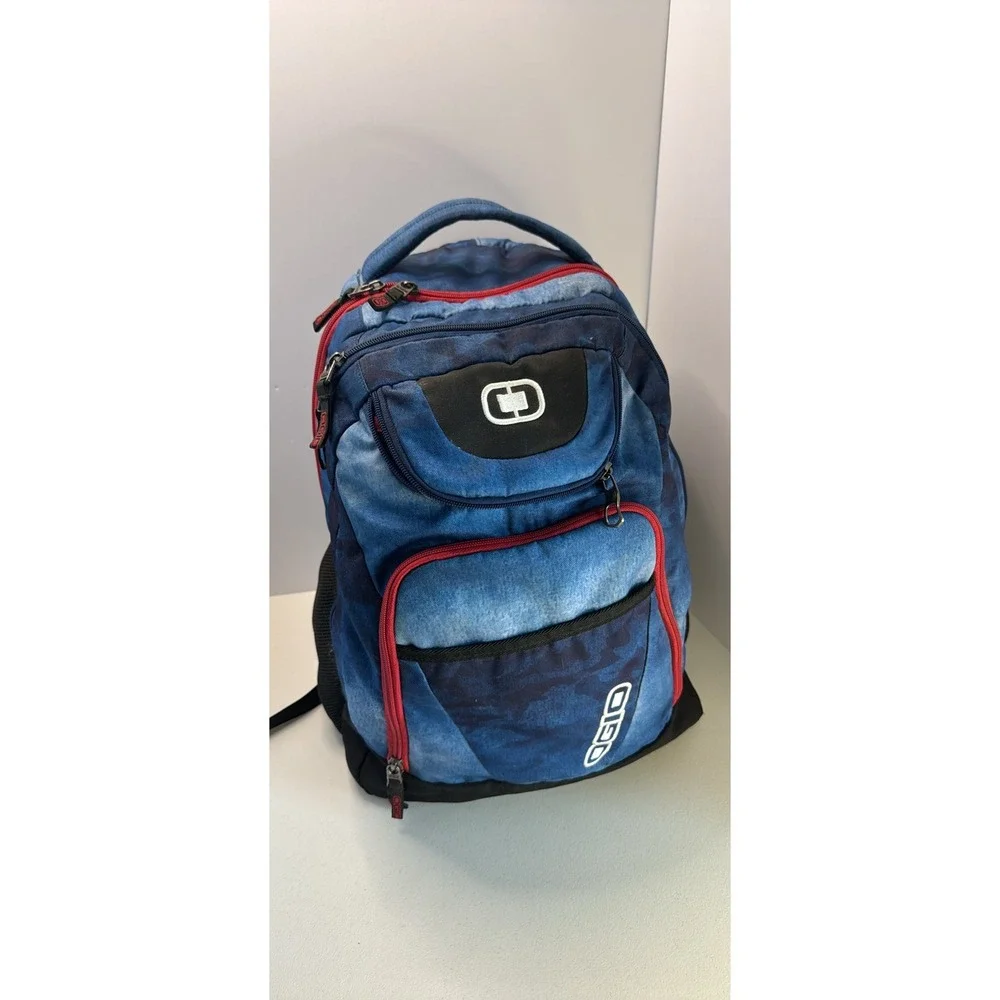 OGIO Backpack Blue Acid Wash Tie Dye Red Trim Multi Compartment Tech Bag
